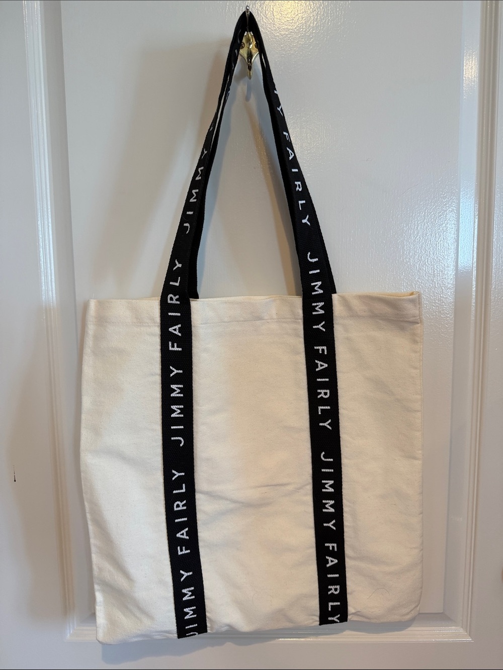 Jimmy Fairly Cream Tote Bag with Black Logo Straps